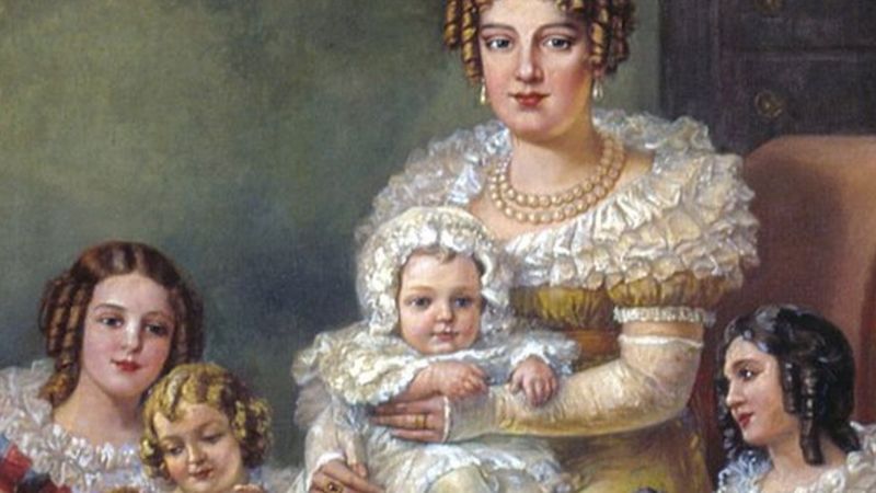 Imperatriz Maria Leopoldina retratada com seus quatro filhos.