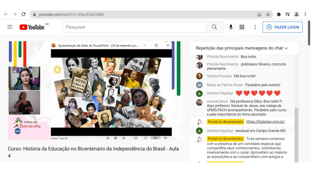 Curso História da Educação no Bicentenário da Independência do Brasil - educação feminina.