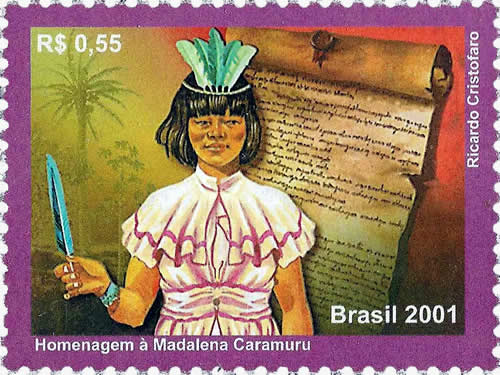 selo estampado Madalena Caramuru - educação feminina