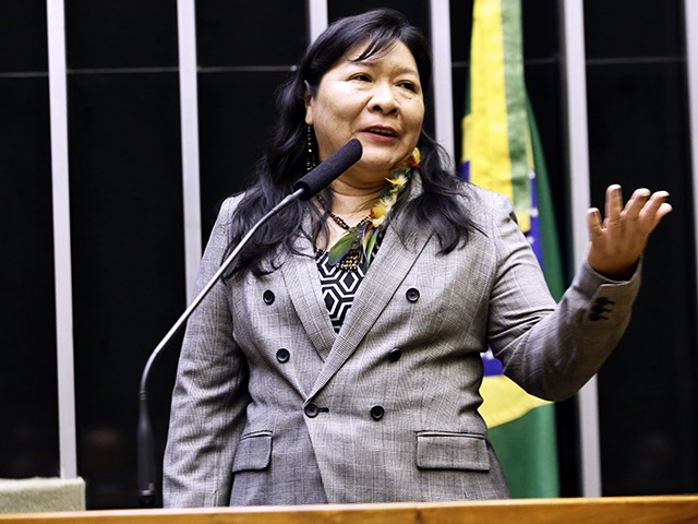 Deputada Joenia Wapichana discursando na Câmara dos Deputados.