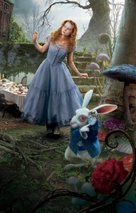 Alice e o coelho ´cartaz de divulgação do filme Alice no País das Maravilhas.