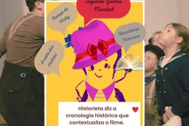 Historieta apresenta a cronologia e observações sobre o contexto histórico do filme Resistência.